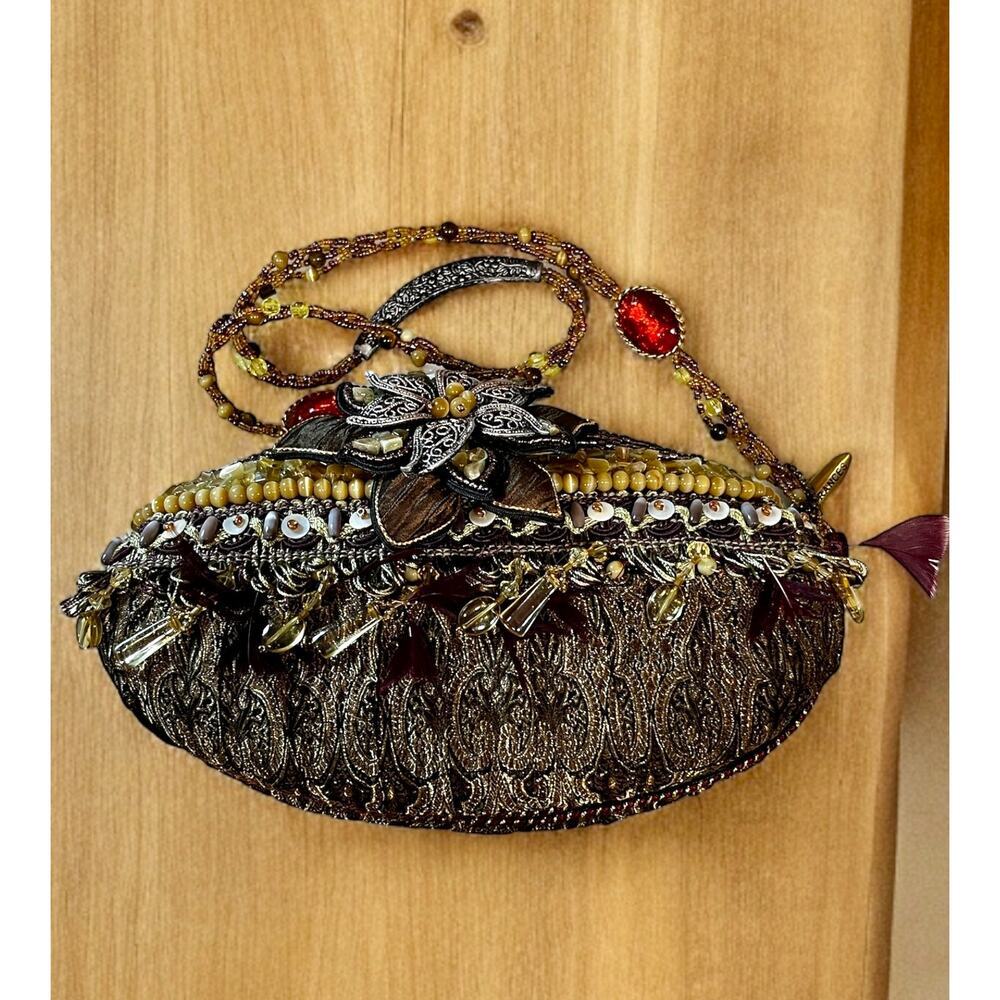 Vintage Mary Frances Silk Brocade Beaded Floral Shoulder Bag - Picture 12 of 12